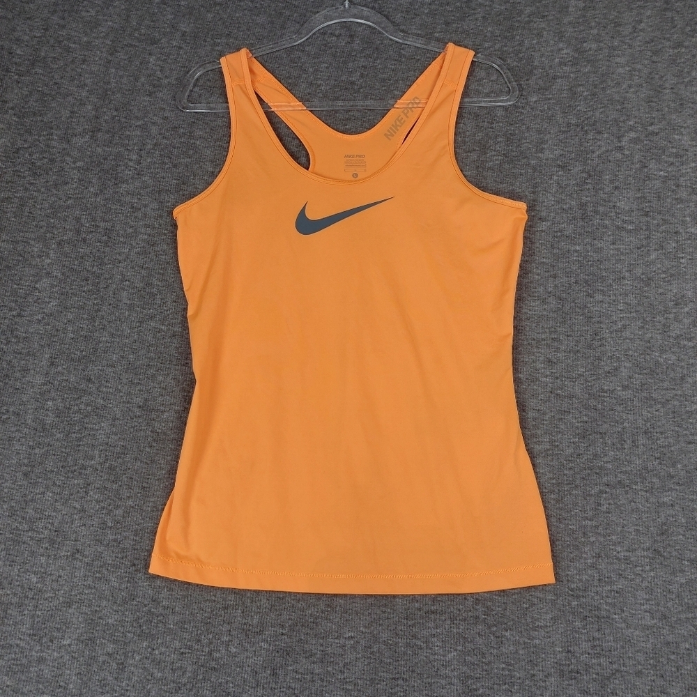 NIKE PRO WOMENS BRIGHT ORANGE GRAY RACERBACK SCOOP NECK ATHLETIC TANK TOP SIZE L